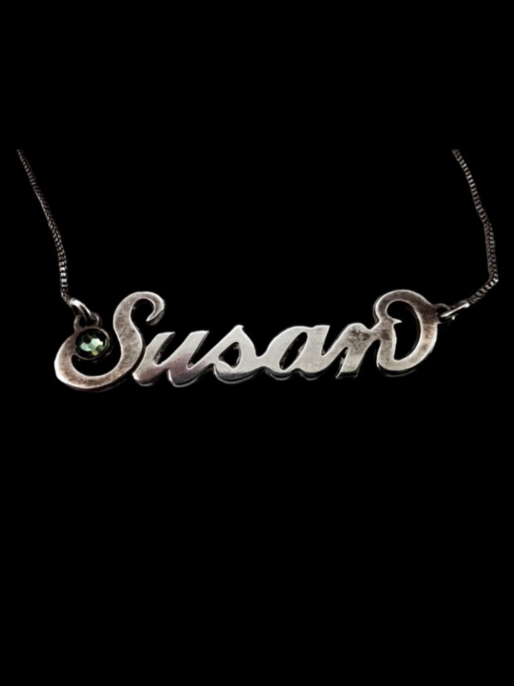 925 Sterling Silver "Susan" Name Necklace | Aquamarine Stone, 16" Sterling Chain